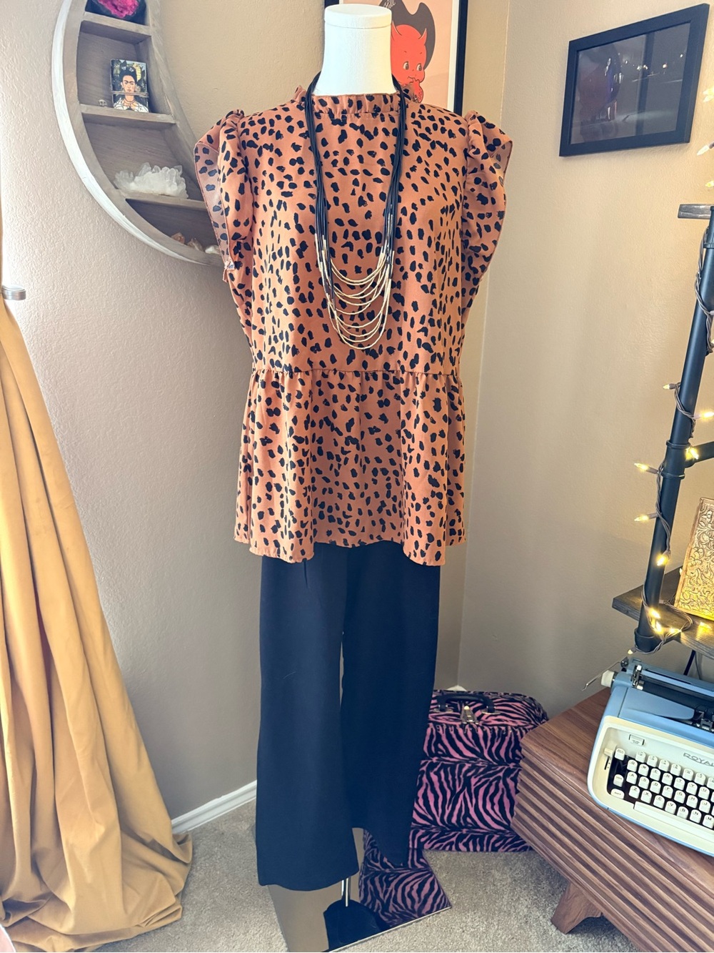 Women's Rust Leopard Print Peplum Top